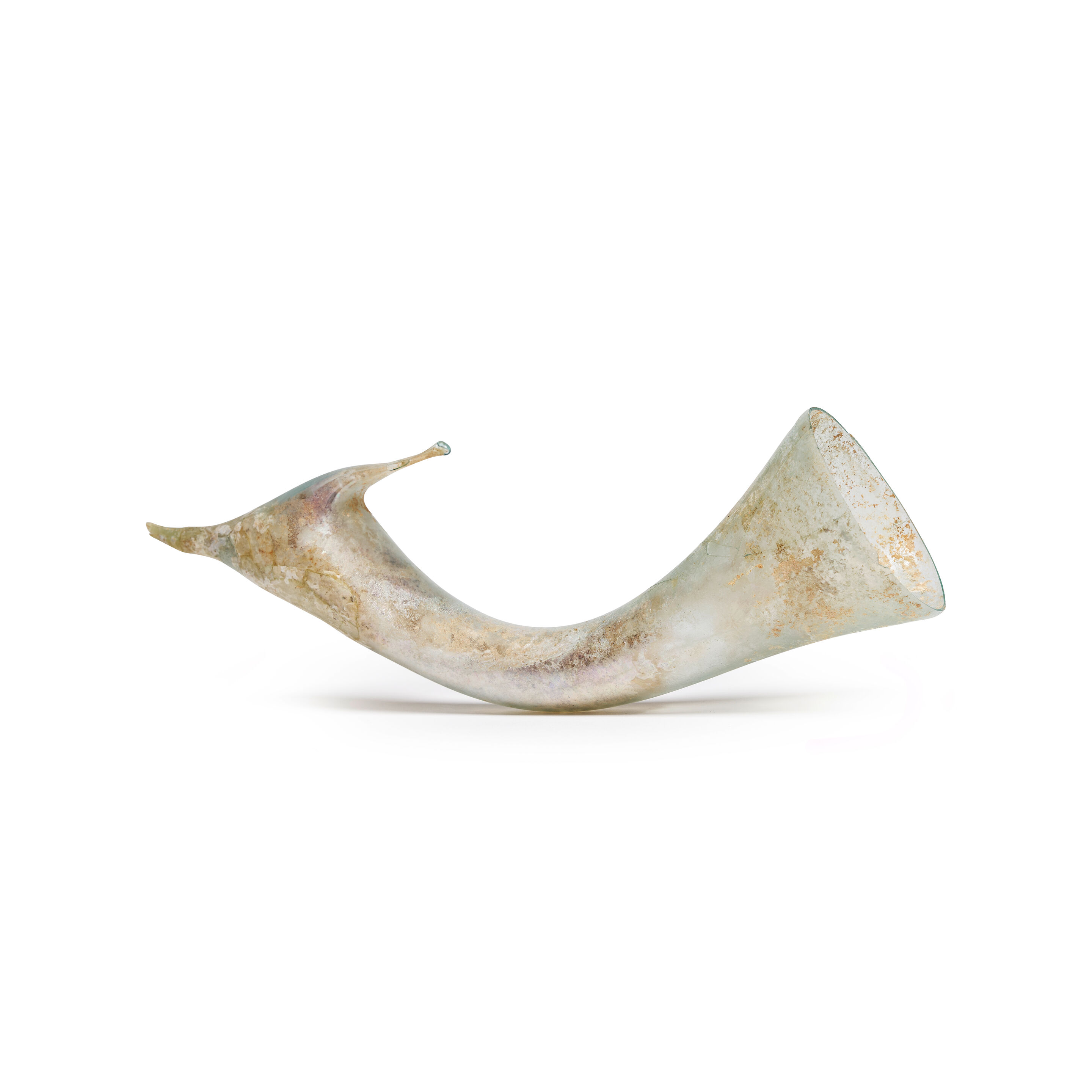 A Roman pale blue glass animal-headed rhyton