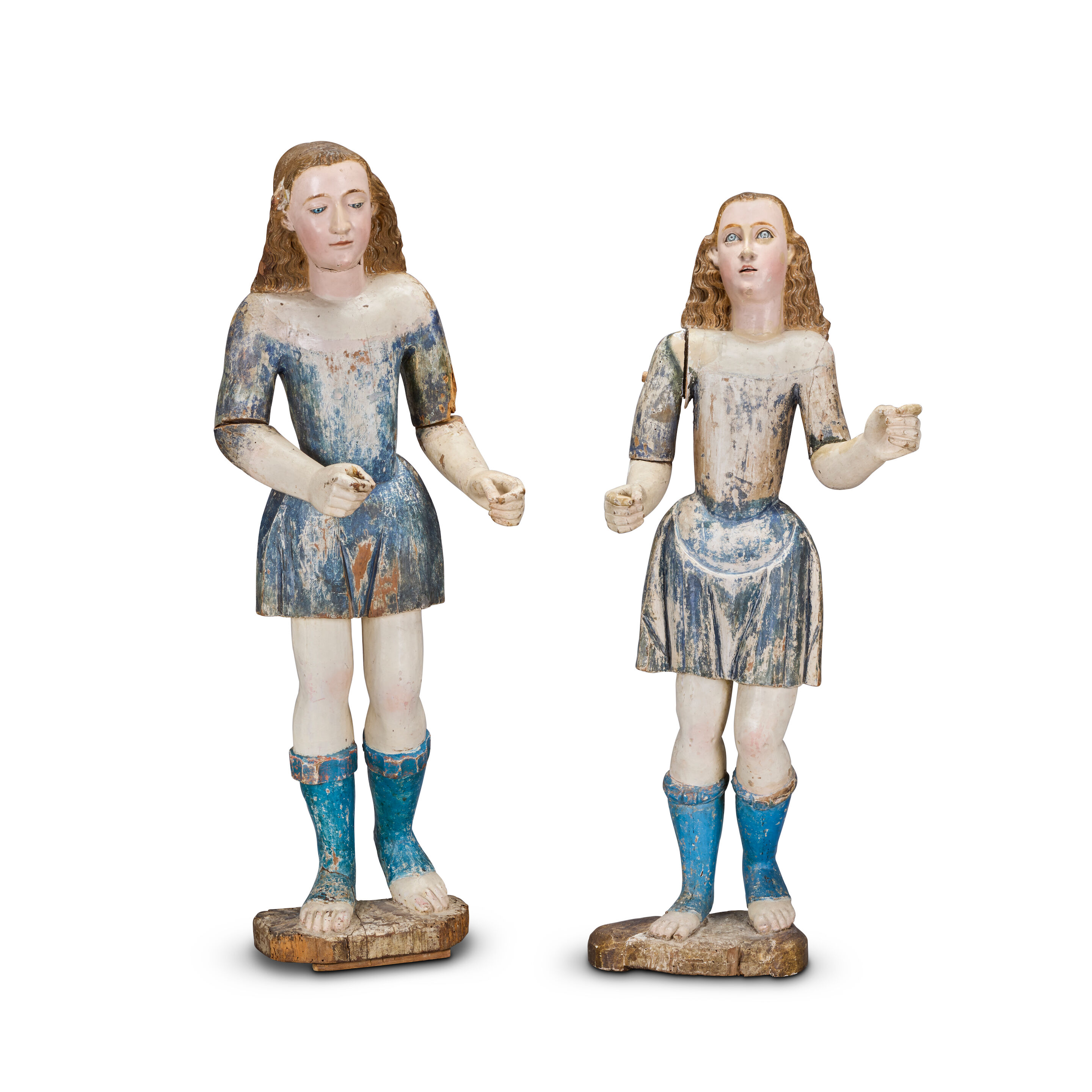 Two similar Continental carved and polychrome decorated processional figures South European, probably Spanish, late 18th/early 19th century