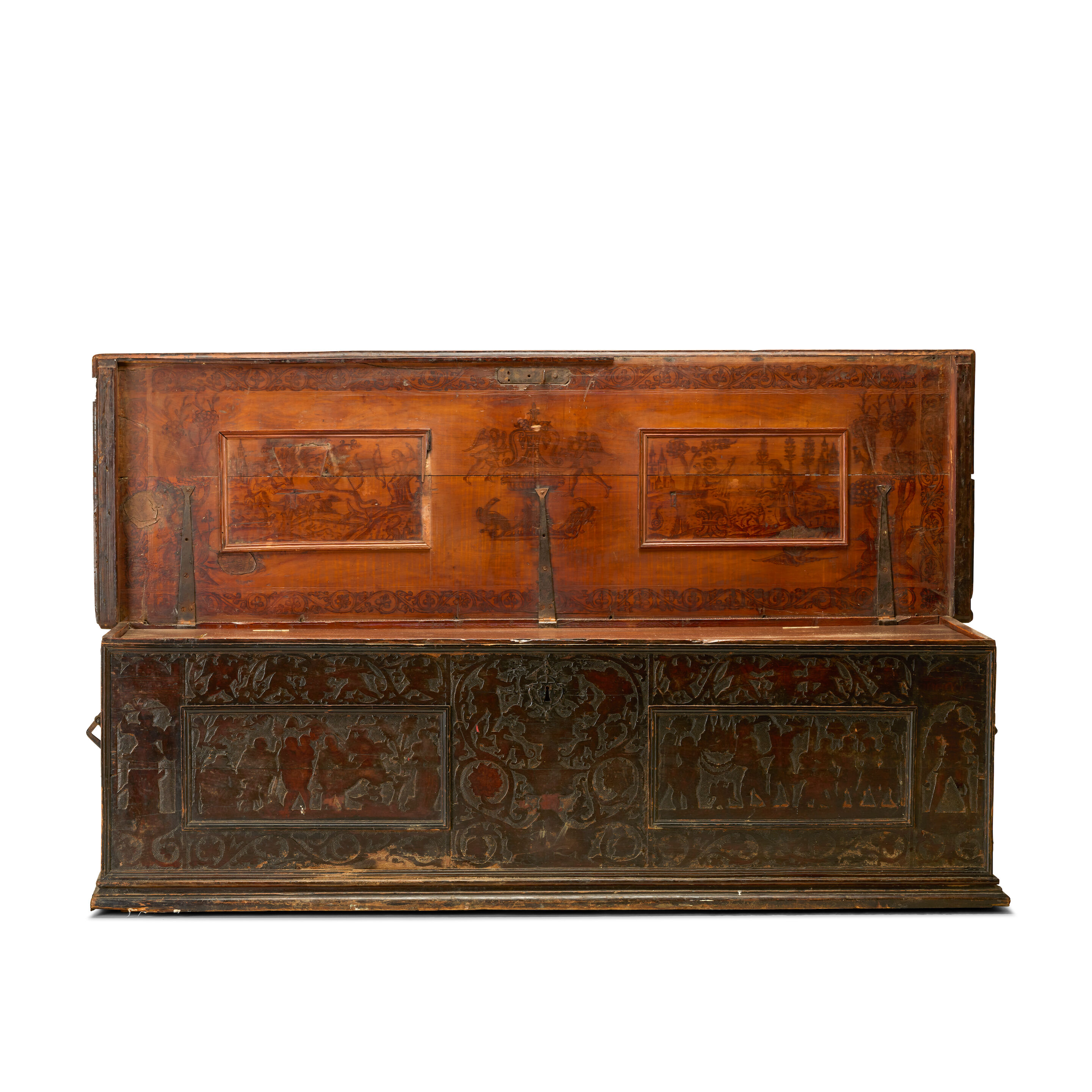 An Italian early 17th century cedar or cypresswood cassone