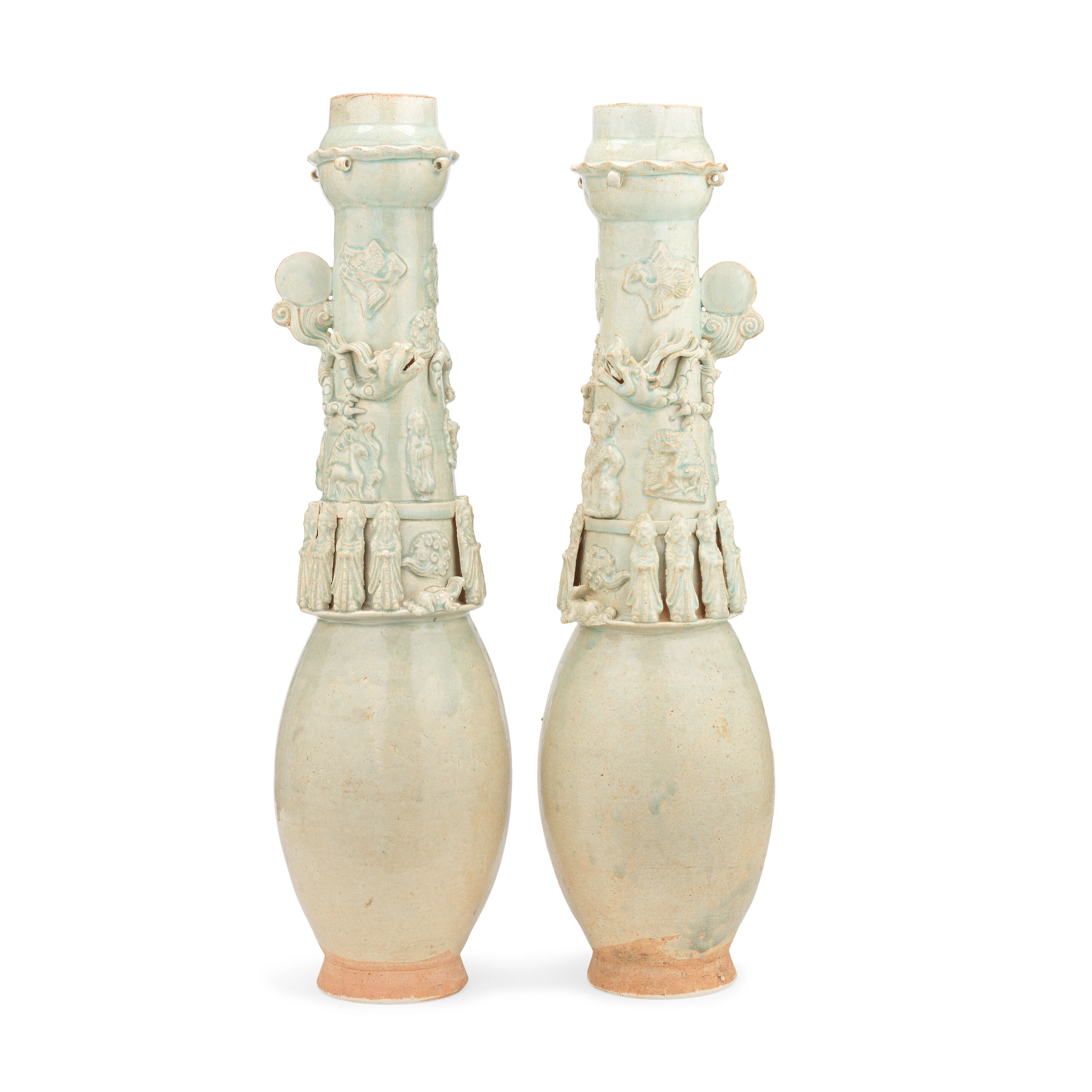 A PAIR OF VERY LARGE QINGBAI FUNERARY JARS Yuan Dynasty