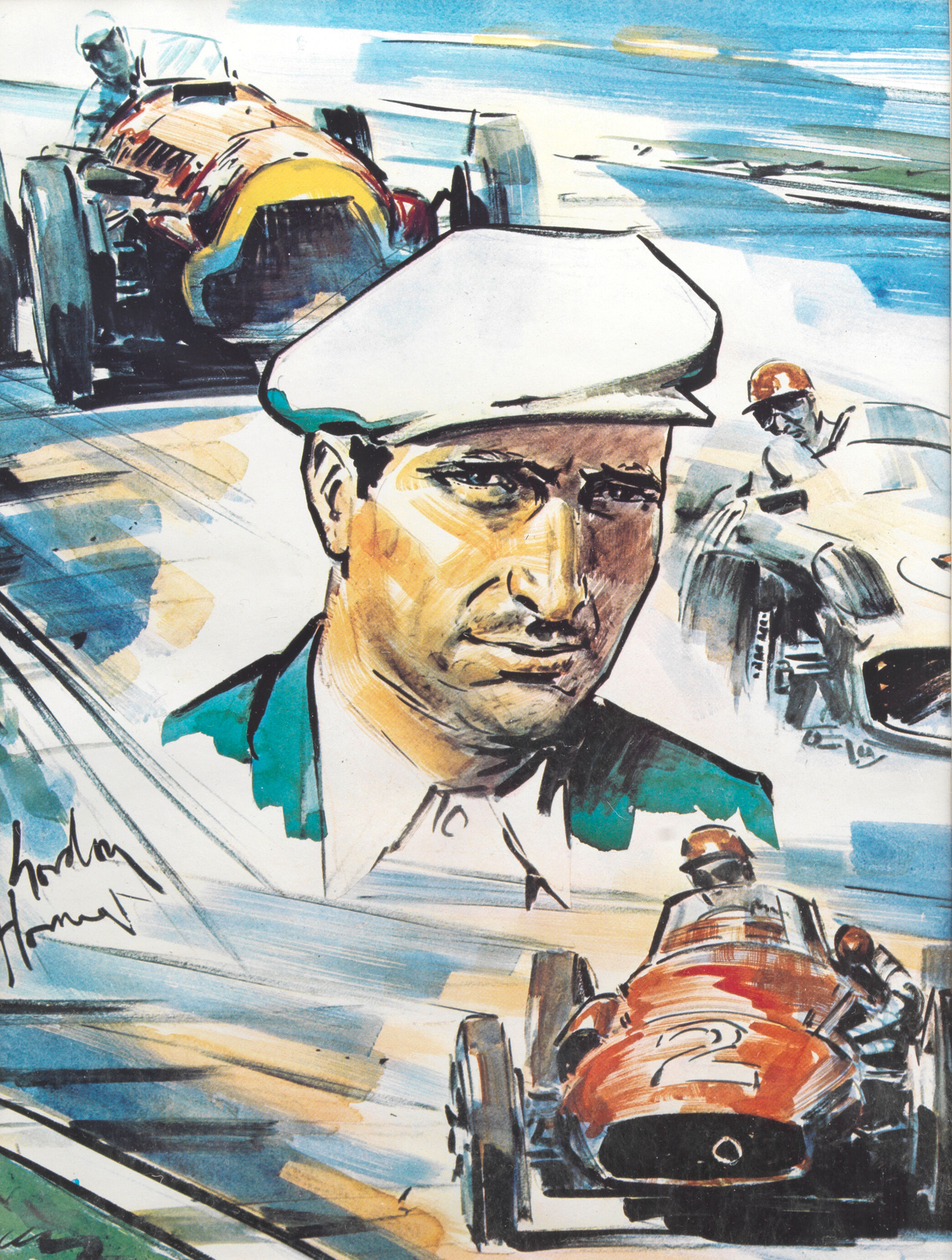Portrait Racing Driver Official Bonhams Cars : Four framed racing driver portrait prints,