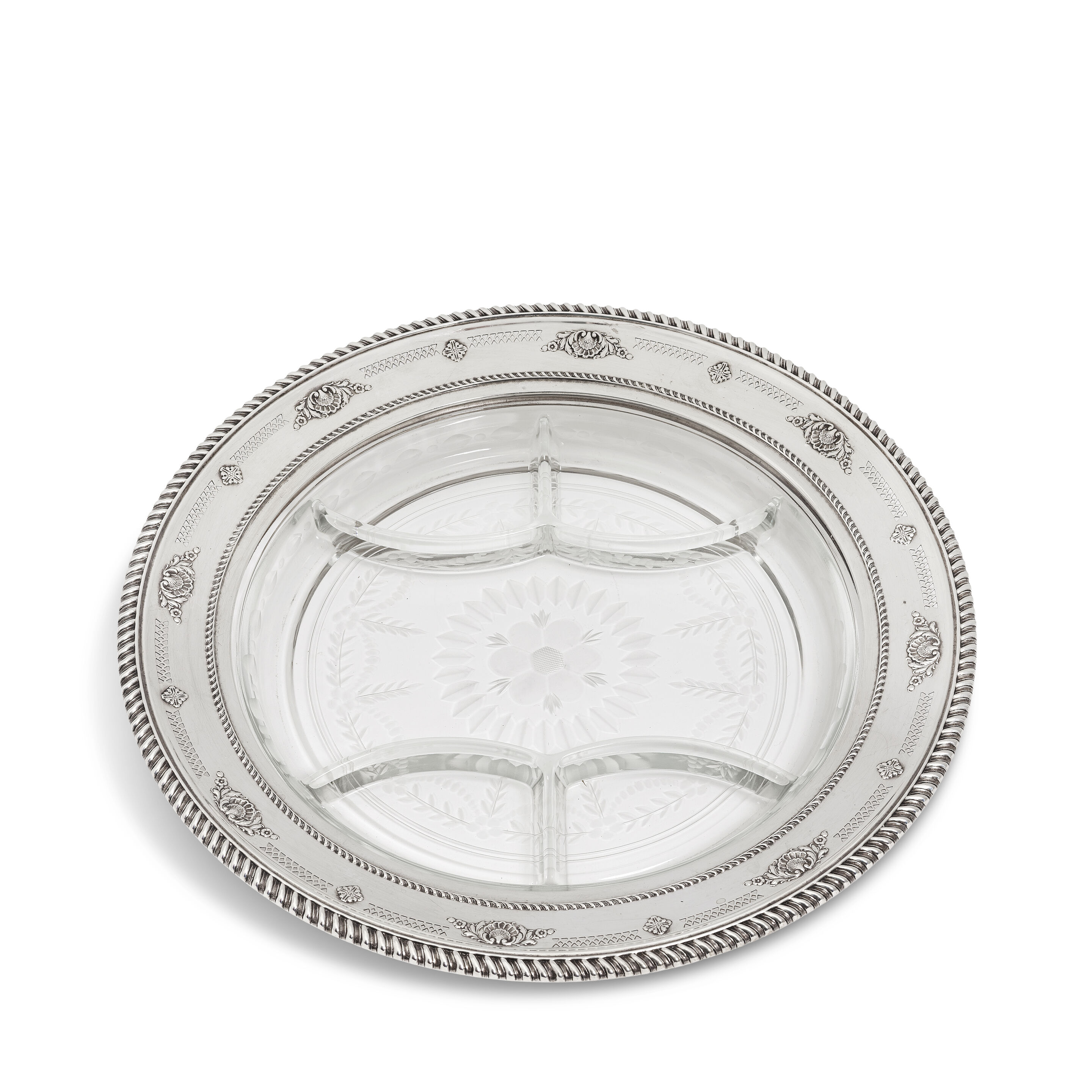 A Canadian silver-mounted glass serving dish Birks, also stamped STERLING