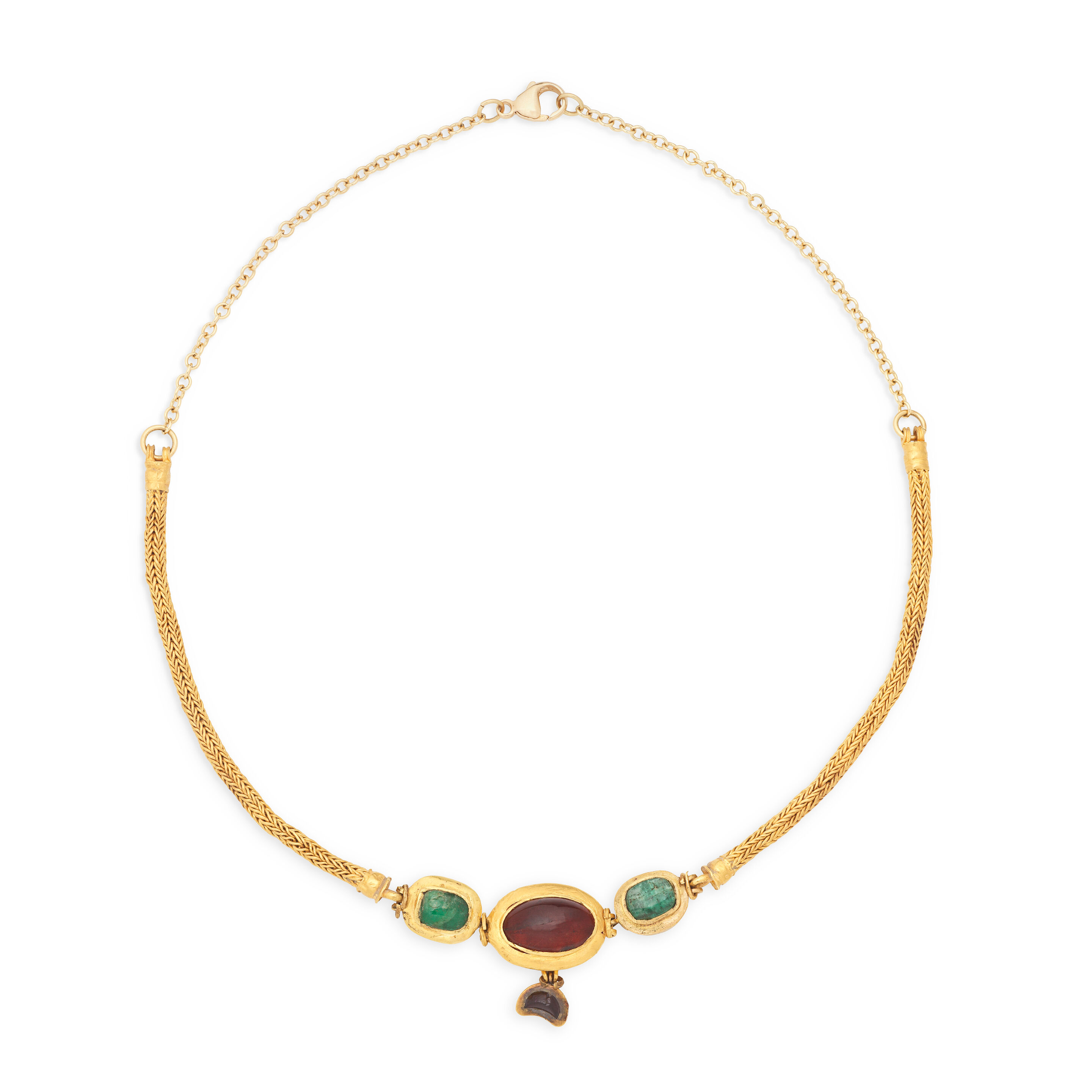 A Roman gold, garnet and emerald necklace