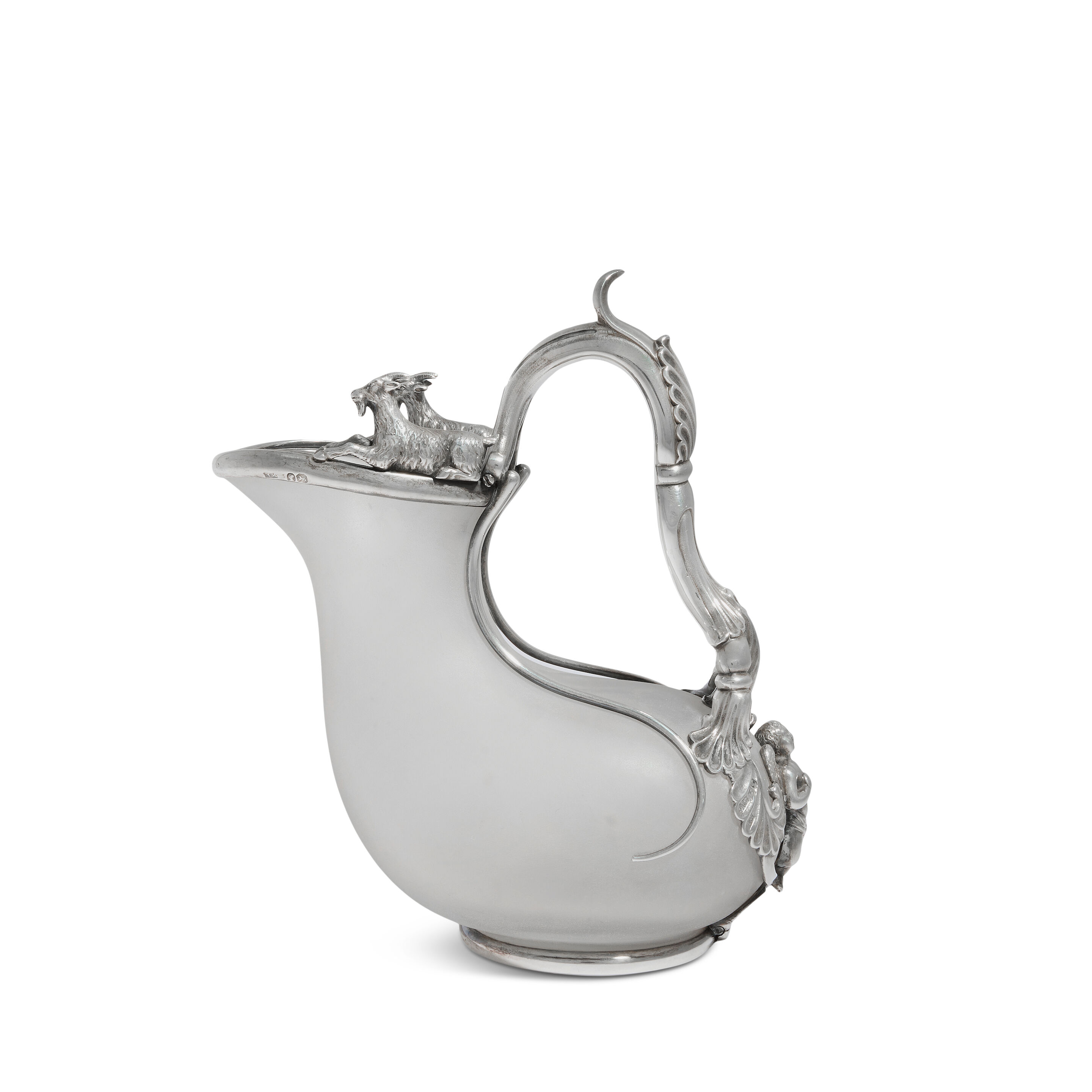 A Victorian silver-mounted frosted glass Askos jug makers mark WE, London 1839