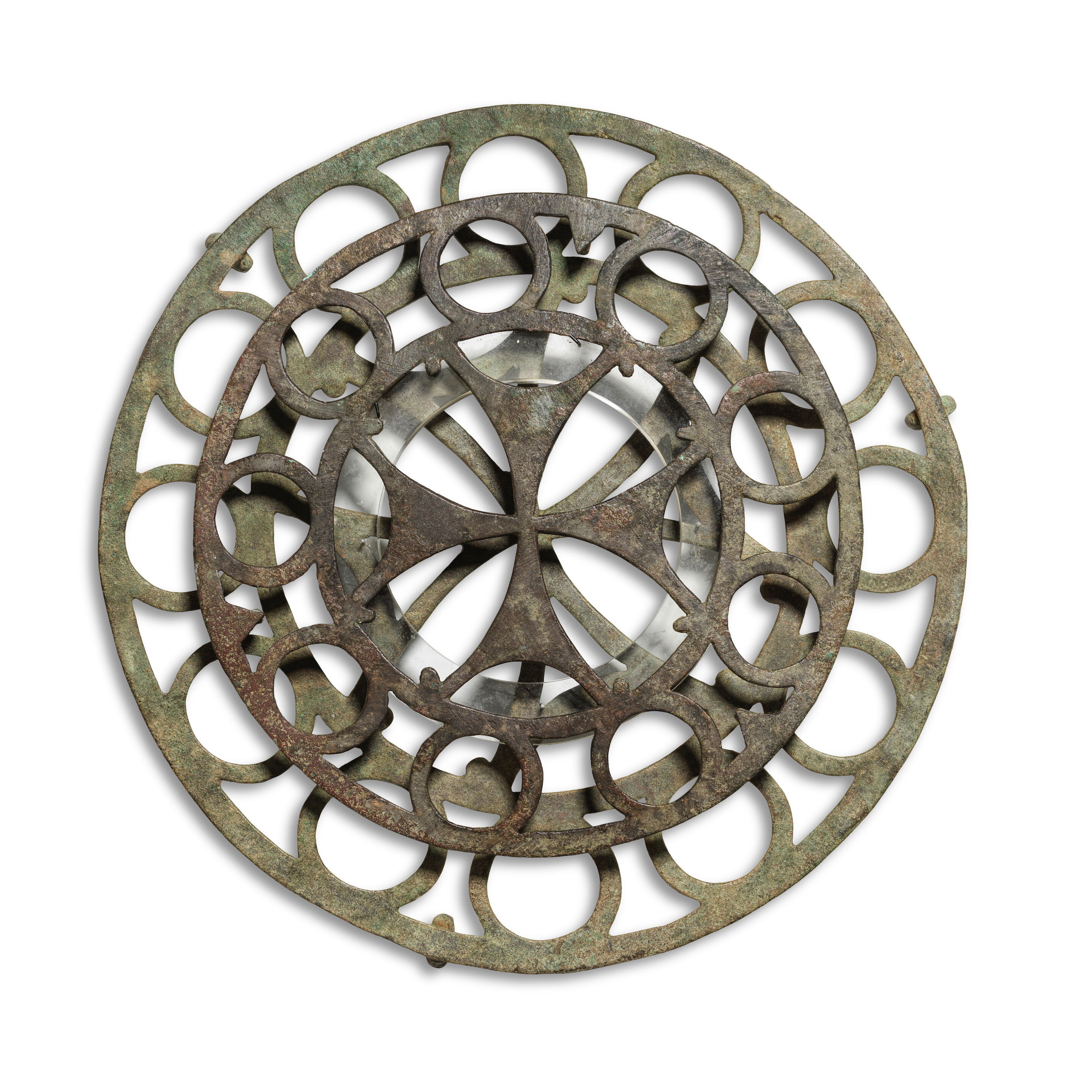 A large Byzantine bronze two-tiered polycandelon