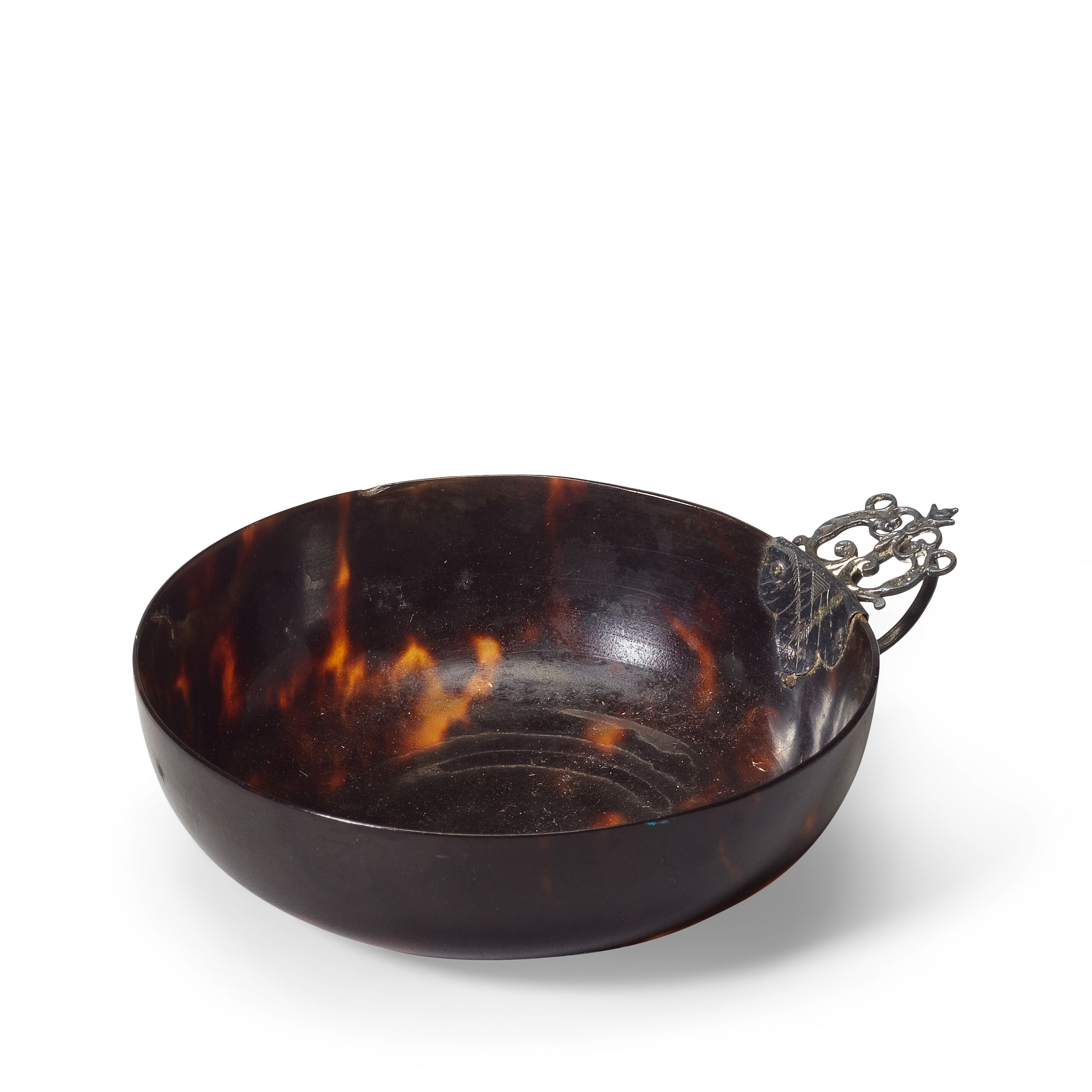 An early 18th century tortoiseshell and white metal mounted wine taster Spanish Colonial
