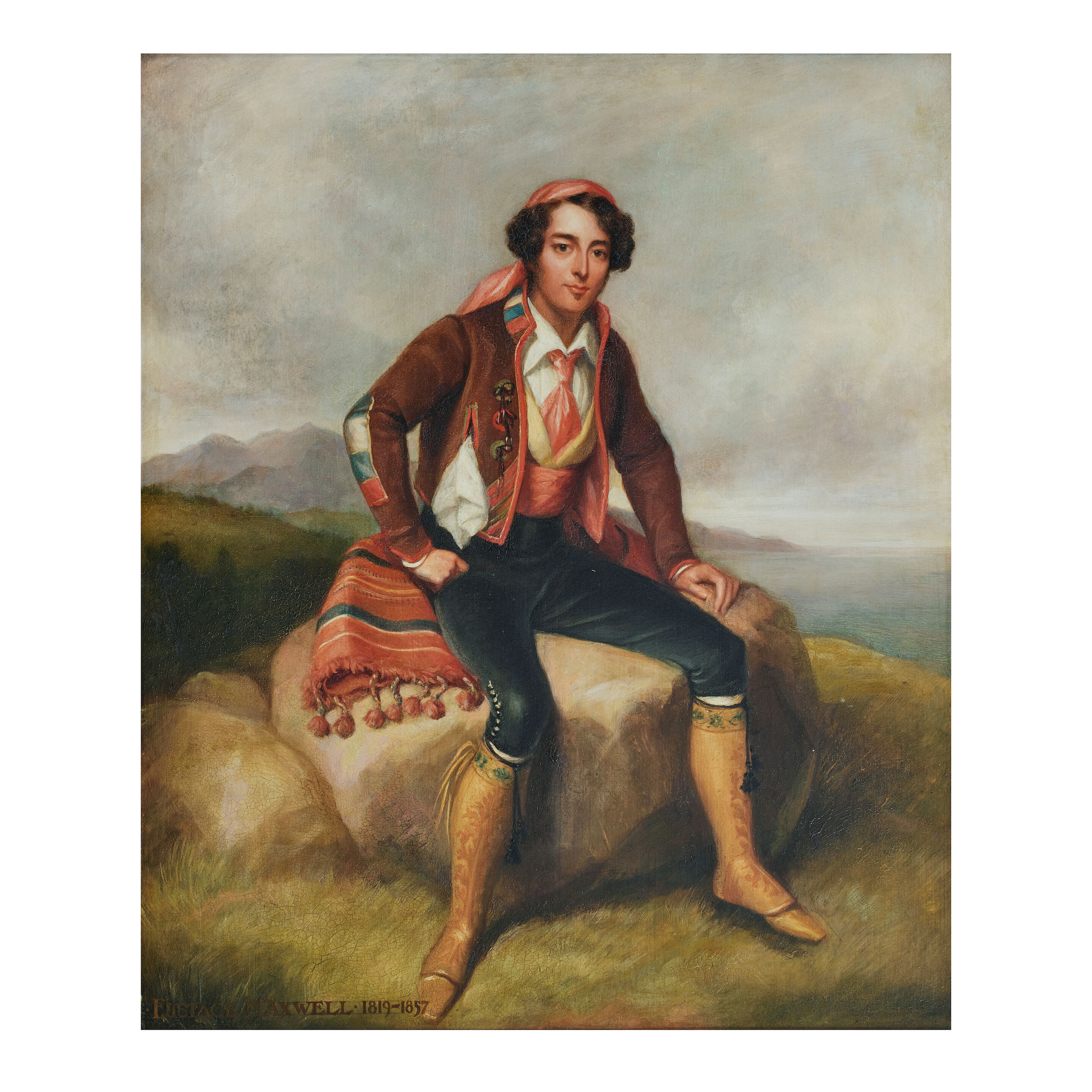 Full length, in Spanish clothing, in a coastal landscape