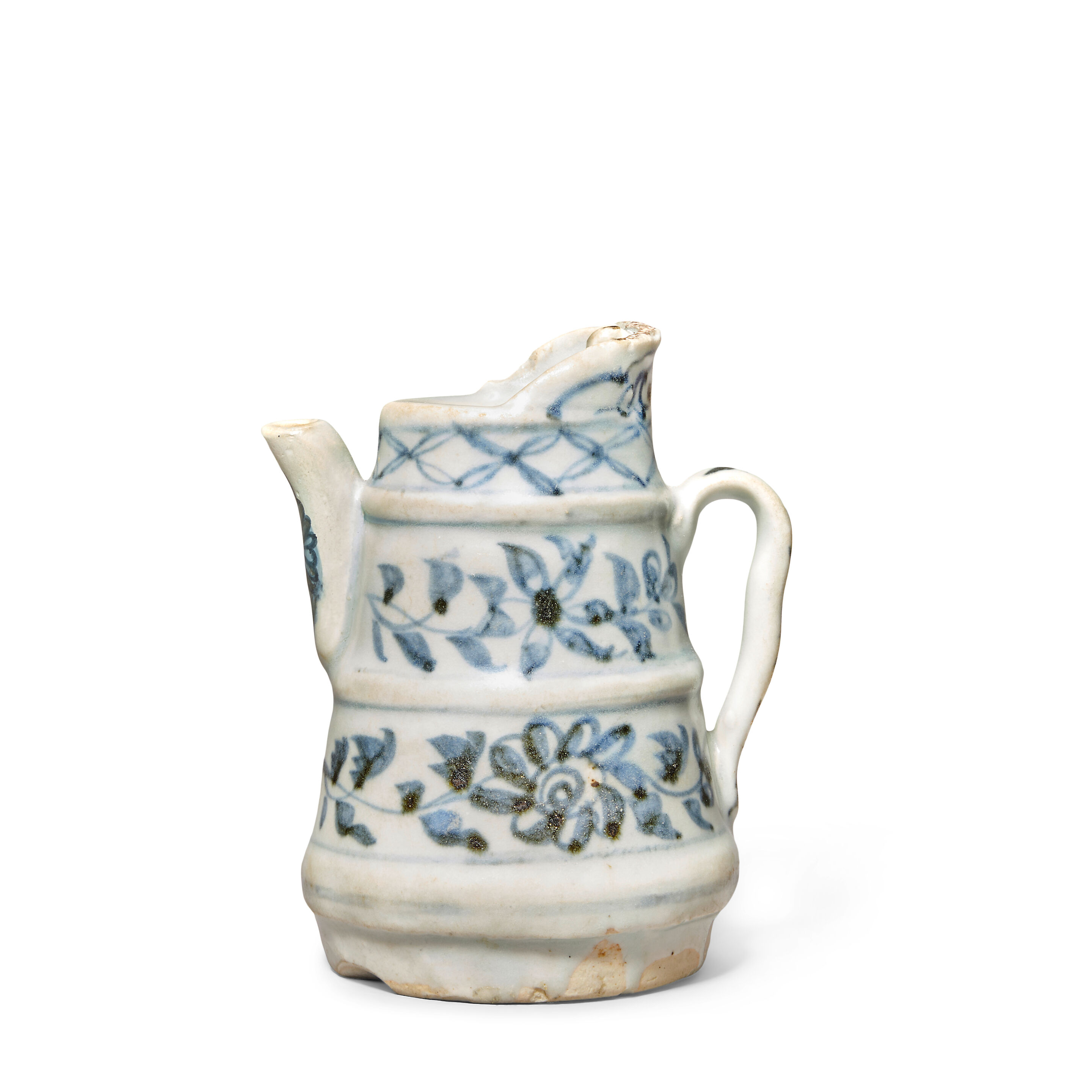 A BLUE AND WHITE 'MONKS CAP' EWER Yuan Dynasty