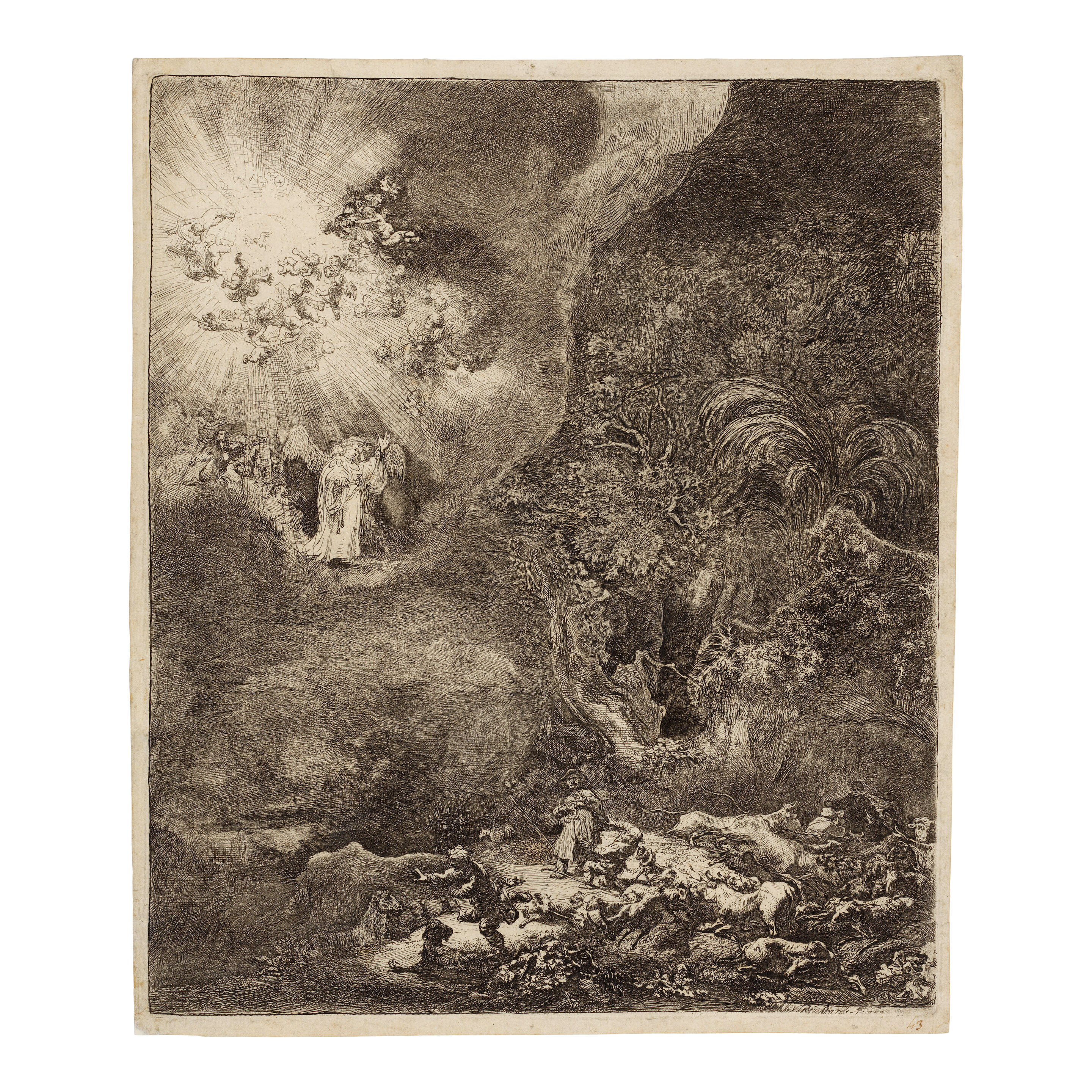 Rembrandt Harmensz van Rijn, The Angel appearing to the Shepherds