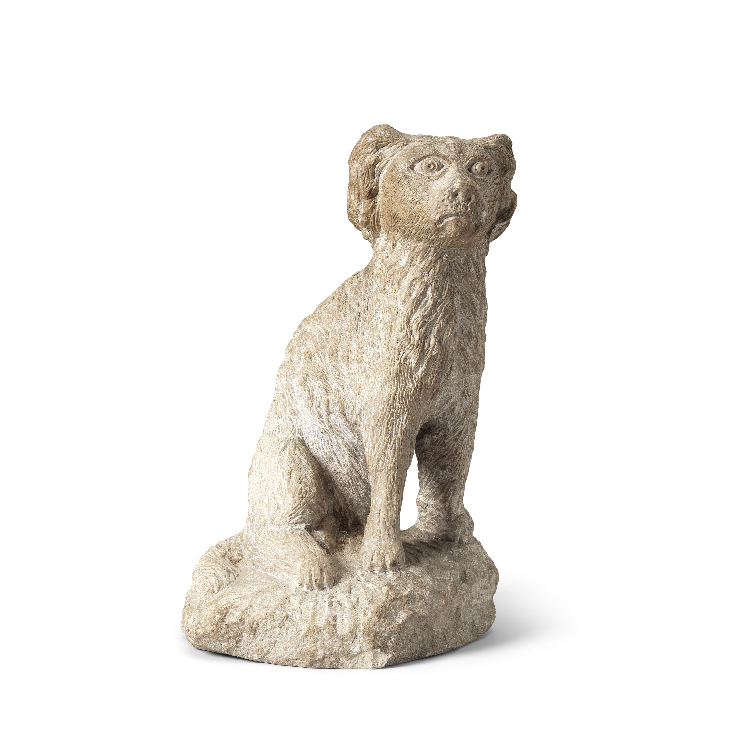 A naïve carved limestone figure of a spaniel 17th century, English