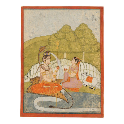 Siva and Parvati seated with Nandi on Mount Kailasa Bengal, late 18th Century