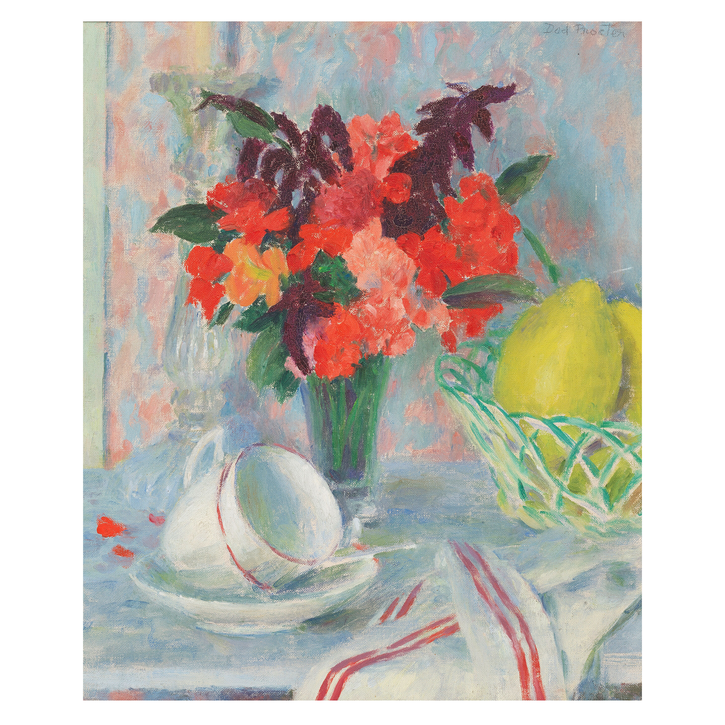 Still life with teacups 45.7 x 38.4 cm. (18 x 15 1/8 in.)