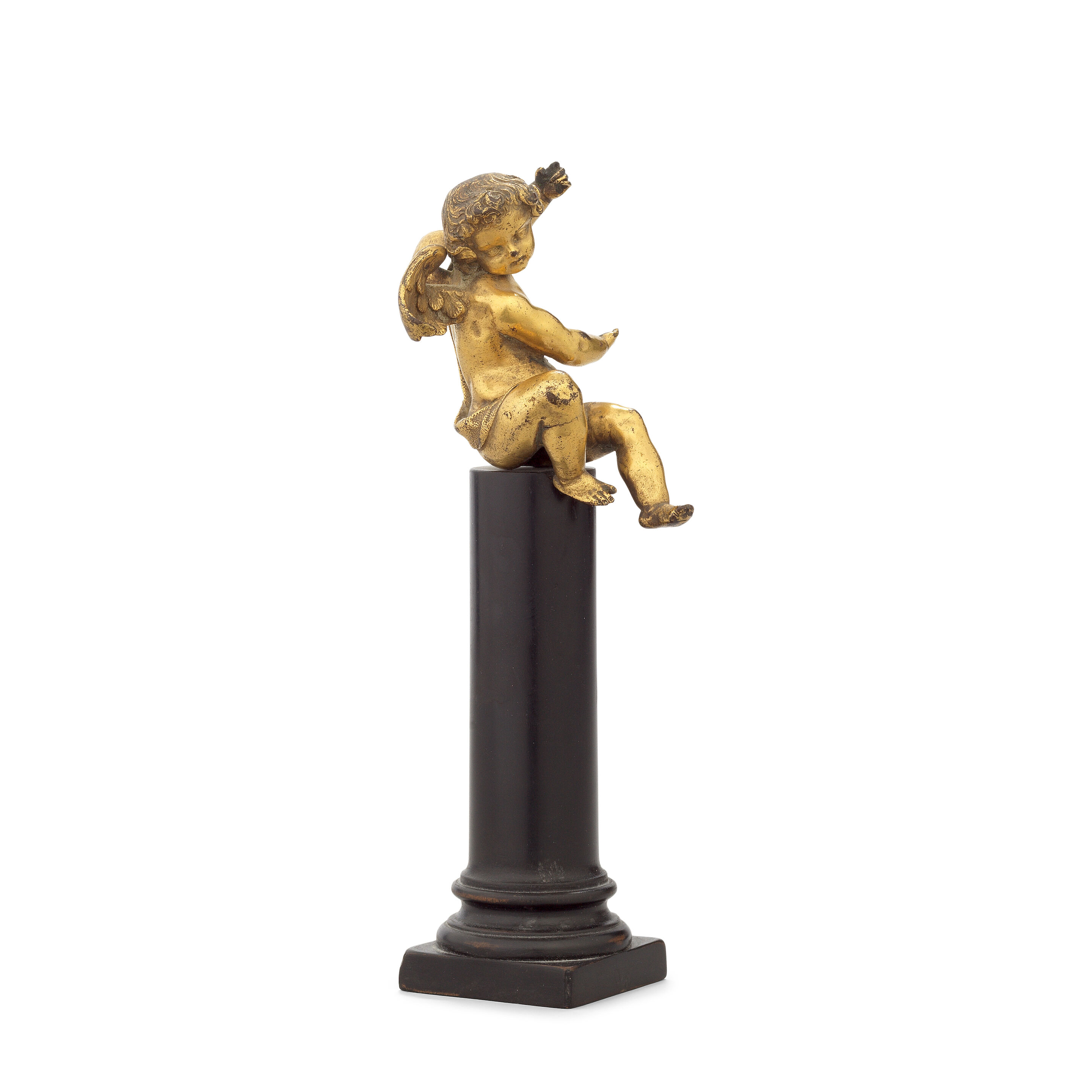 A late 17th century/early 18th century Italian gilt bronze putto cabinet mount
