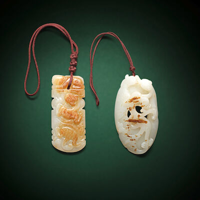 TWO WHITE AND RUSSET JADE PENDANTS Qing Dynasty (2)