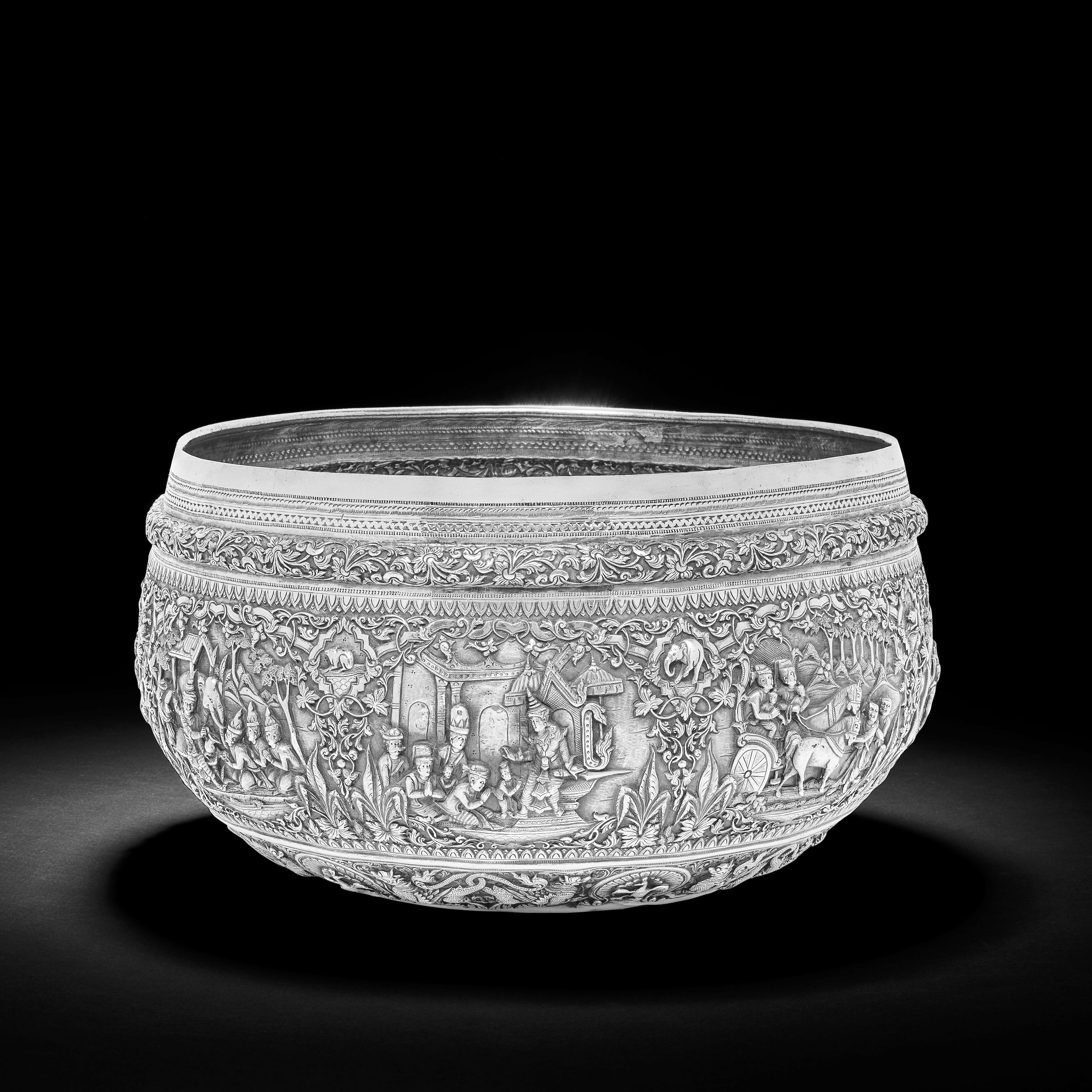 A fine large 19th century Burmese silver offering bowl Burma (Myanmar), circa 1870