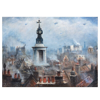Christopher Richard Wynne Nevinson A.R.A. (British, 1889-1946) Theatres of War 29.8 x 40.2 cm. (11 3/4 x 15 3/4 in.) (Painted circa 1940-41)