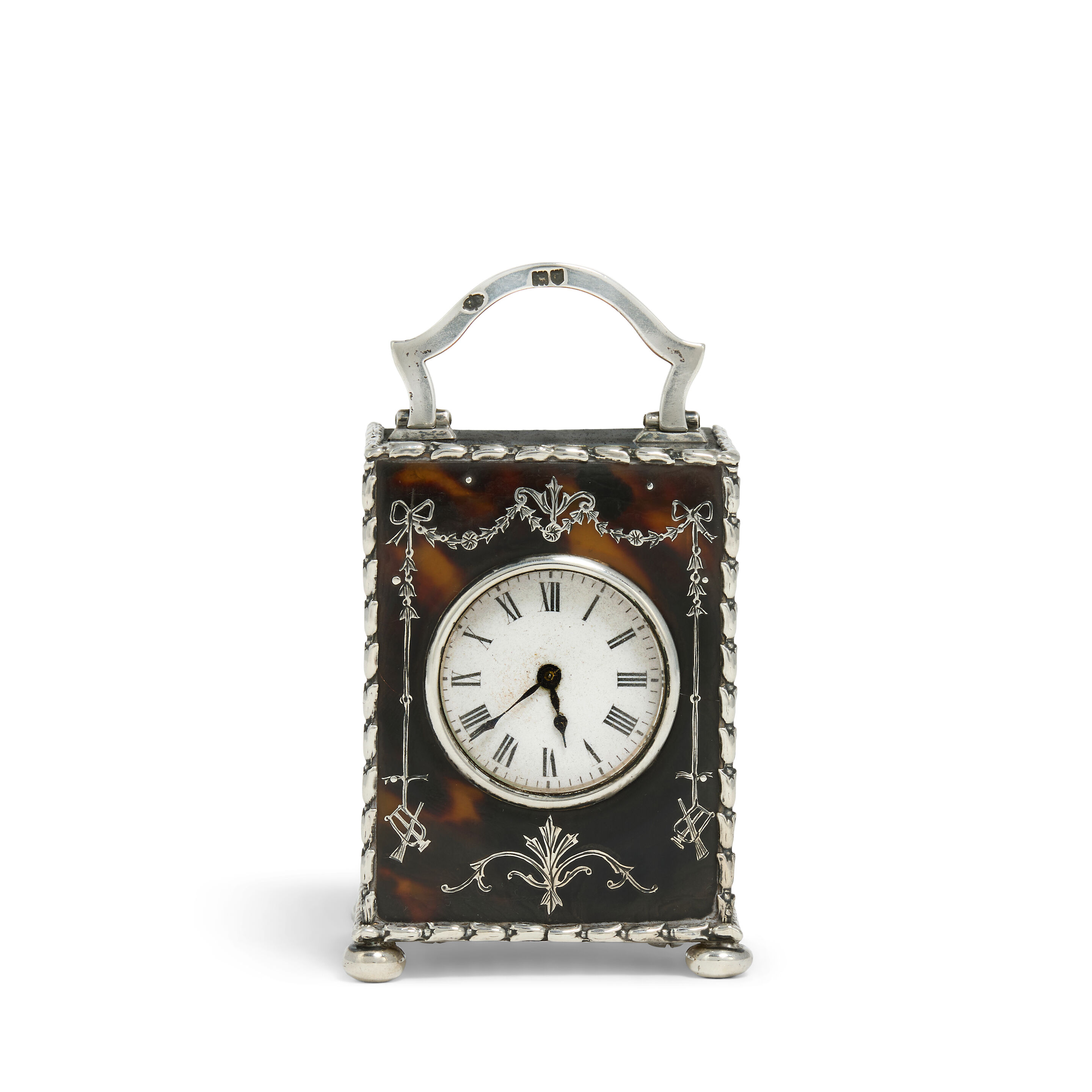 An Edwardian silver and tortoiseshell carriage timepiece William Comyns, London 1907