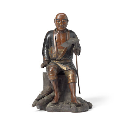 A BRONZE OKIMONO OF A FARMER Meiji period
