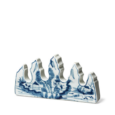 A RARE BLUE AND WHITE FIVE-PEAK BRUSHREST Shendetang zhi mark, Daoguang