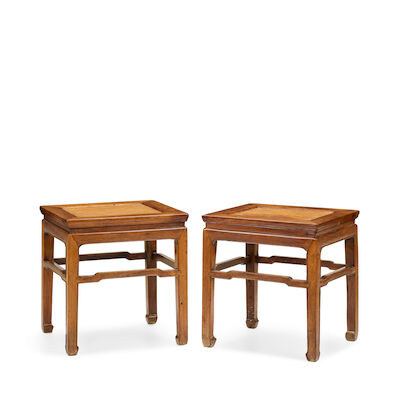 A PAIR OF HUANGHUALI CORNER-LEG STOOLS, FANGDENG 17th/18th century (2)