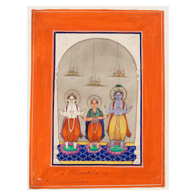 The Jagannath trio, identified as Buddha avatar, the Ninth avatar of Vishnu by the artist Kapur Singh, Amritsar, Punjab, circa 1865