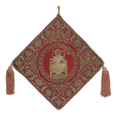 A silk and metal-thread embroidered epigonation (palitsa) depicting Christ as the Great High Priest Ottoman Balkans, 18th Century