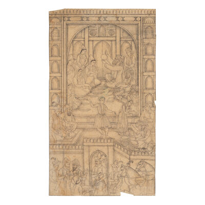 A court scene with astrologers at the birth of a child Mughal, 17th Century