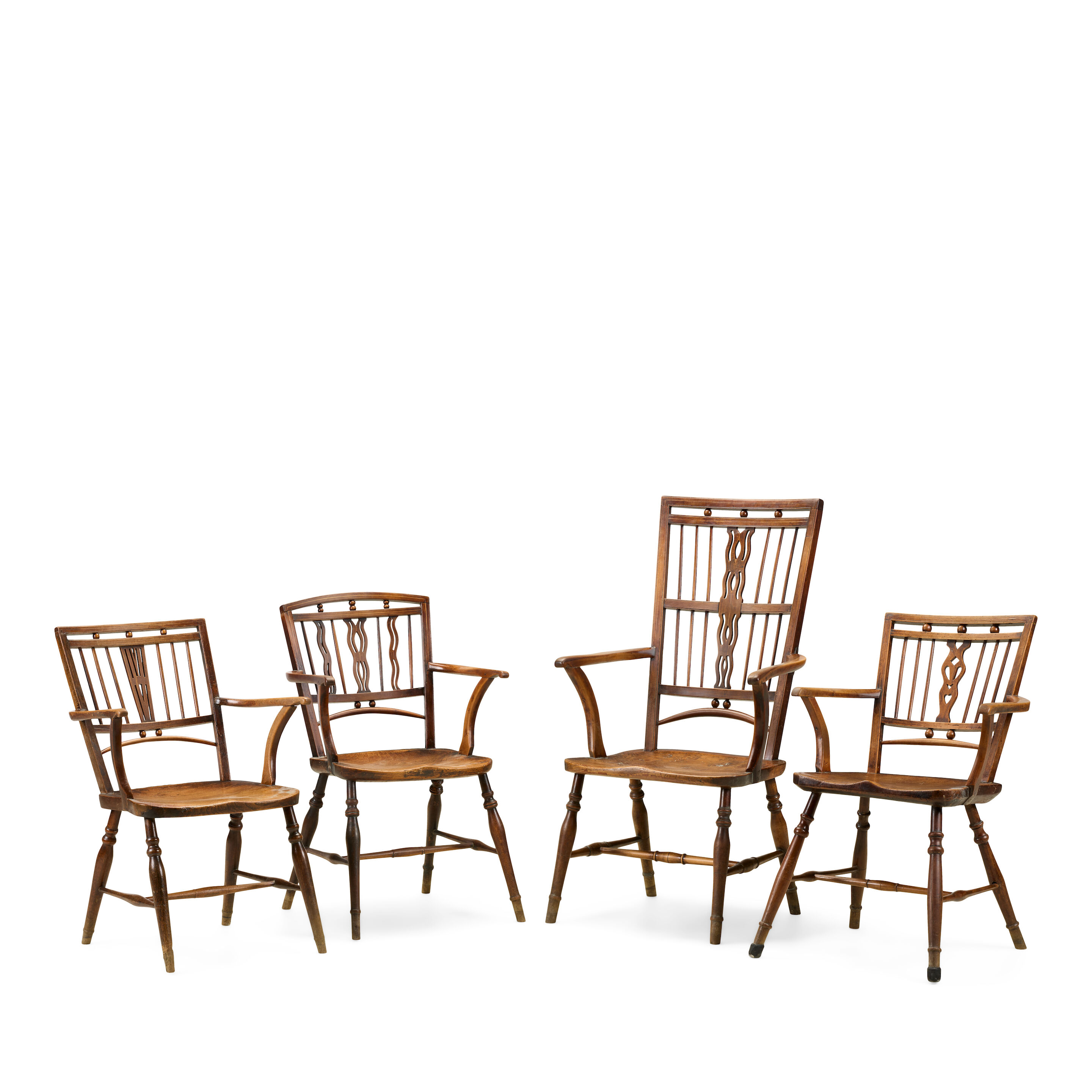 A harlequin group of eight 19th century elm, beech and yew Windsor chairs