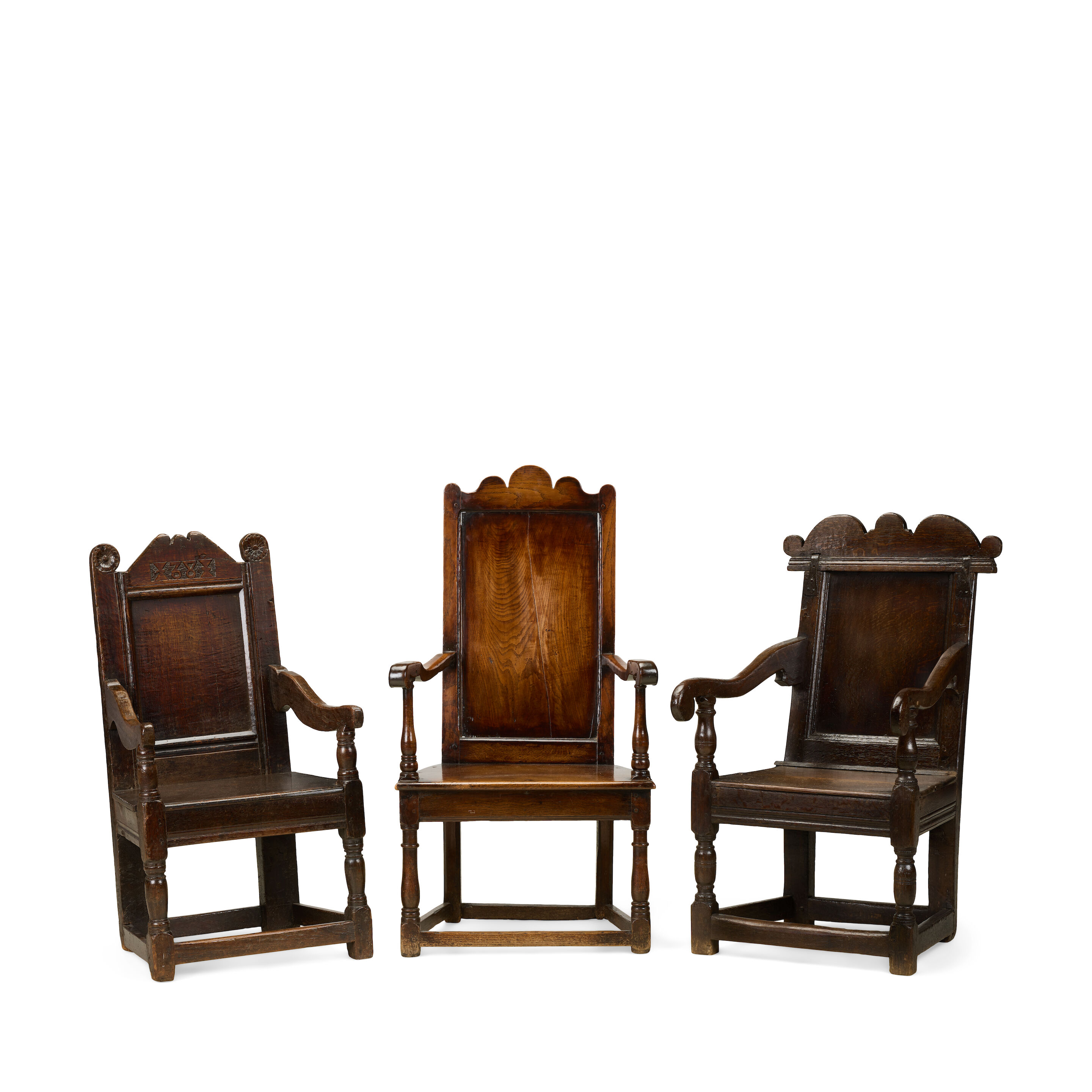 Three 17th century oak armchairs C.1660-1700