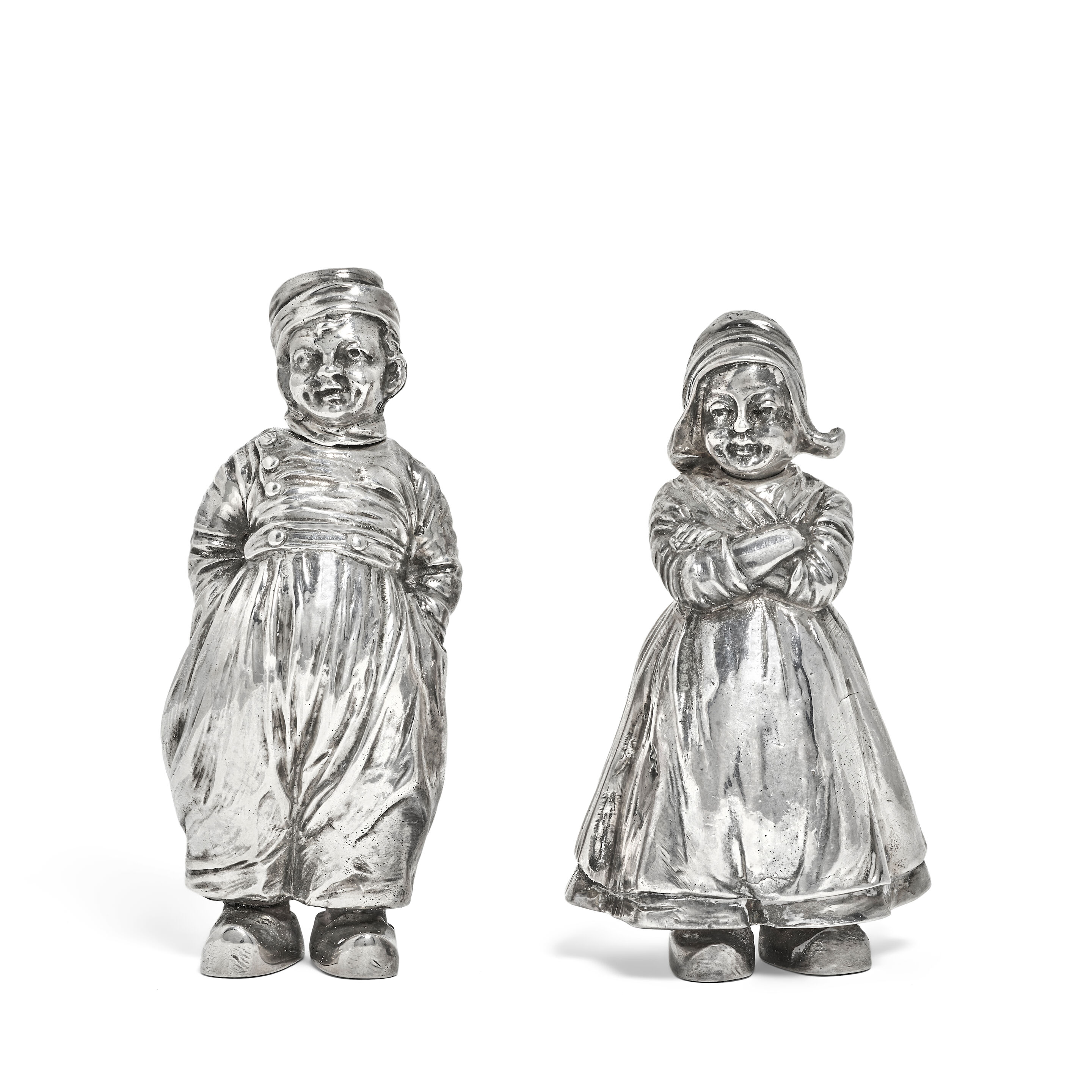 A pair of German novelty silver salt and pepper Neresheimer, Hanau with import marks for Berthold Muller, London 1911
