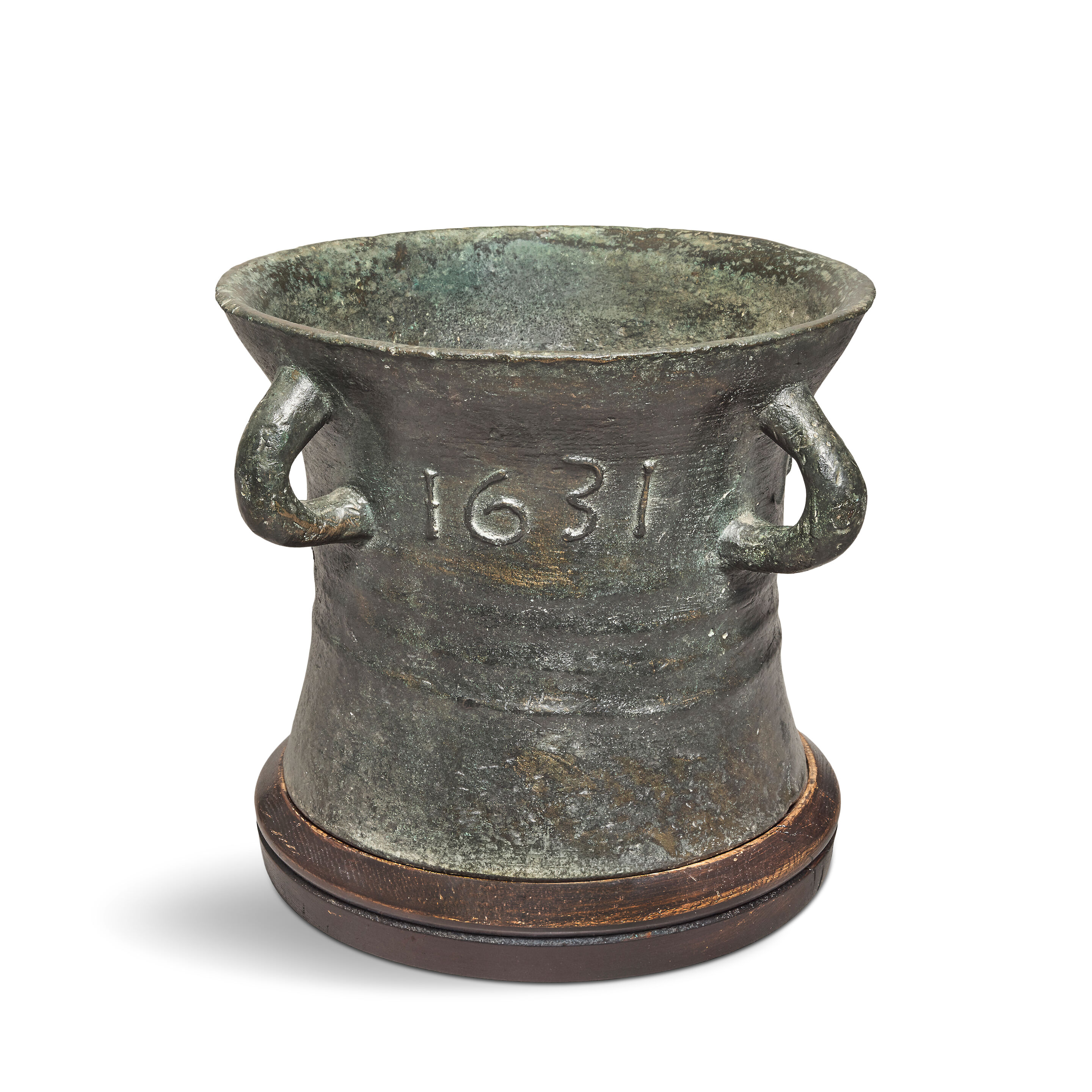 A large early 17th century bronze mortar Dated 1631