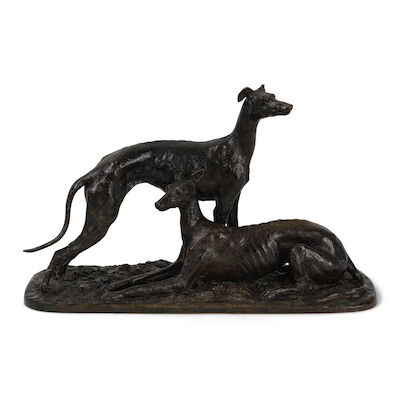 Christophe Fratin (1801-1964)Groupe en bronze représentant deux lévriersChristophe Fratin (1801-1964)A bronze group depicting two greyhounds