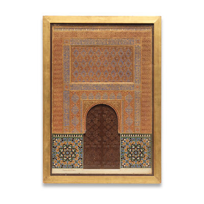 A painted gesso and alabaster Alhambra plaque by Diego Fernández Castro (1847–1920) Granada, Spain, 19th Century