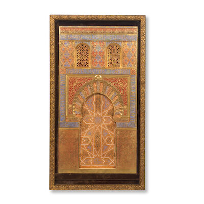 A painted gesso Alhambra plaque attributed to Rafael Contreras Muñoz (1826–1890) Granada, Spain, 19th Century