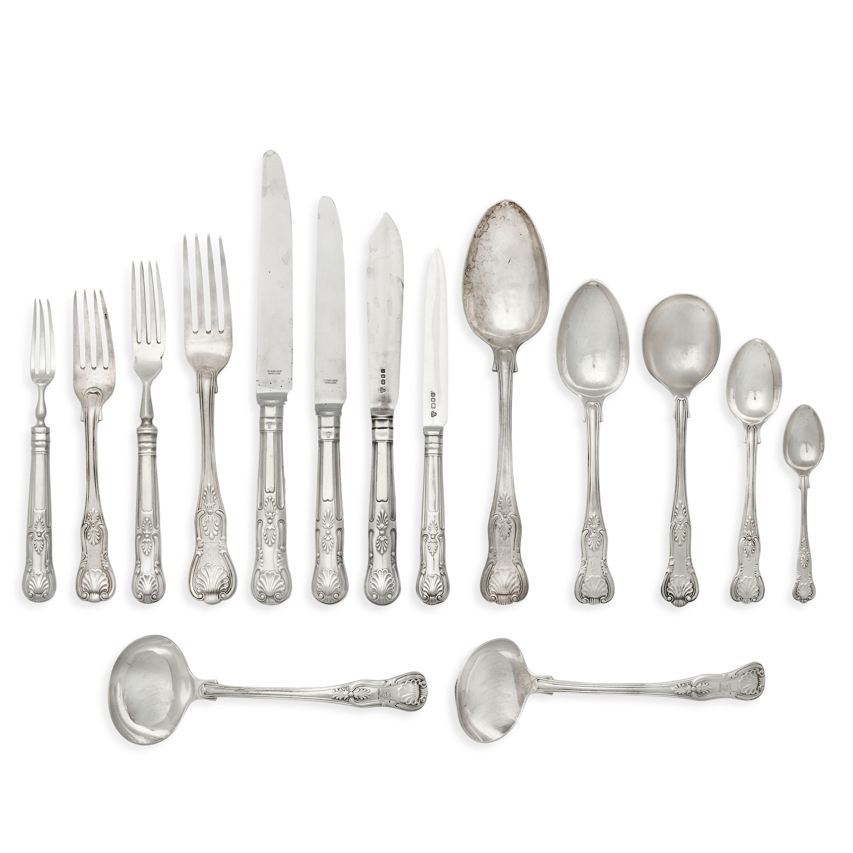 A silver King's pattern flatware service various maker's and dates