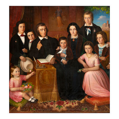 FRANCESCO PIGE (1822-1862) Portrait of Negri family with Acropolis in the backround