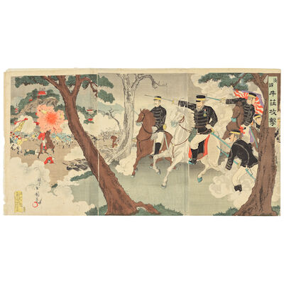 TAGUCHI BEISAKU (1864-1903), ADACHI GINKO (ACT.1870-1890), TOYOHARA CHIKANOBU (1838-1912), NAKAZAWA TOSHIAKI (1864-1921), OZAKI TOSHITANE (ACT.1882-1897), TSUKIOKA YOSHITOSHI (1839-1892), KOBAYASHI KIYOCHIKA (1847-1915), UTAGAWA KUNIMASA V (1874-1944) (25)