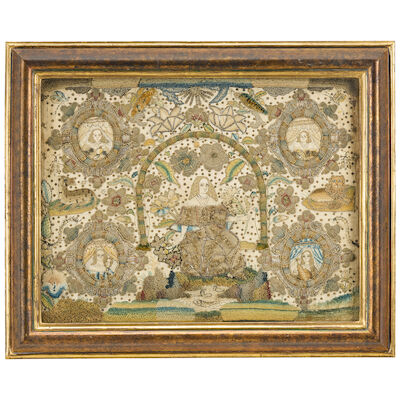 A fine Charles II embroidered raised work picture Third quarter 17th century