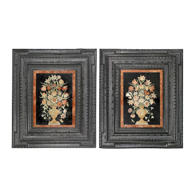 A pair of large Italian Baroque scagiola panels. Presumably Florance, late 17th century. H. 138 cm. W. 117 cm. (2)