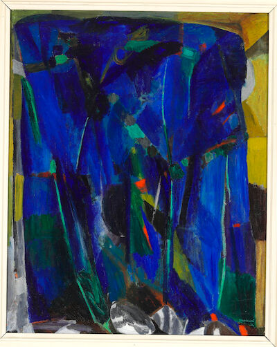 Bruno Cassinari: "Alberi sul mare". Signed Cassinari 54; signed and titled on the reverse. Oil on canvas. 81 x 65 cm. "Alberi sul mare". Signed Cassinari 54; signed and titled on the reverse. Oil on canvas. 81 x 65 cm.