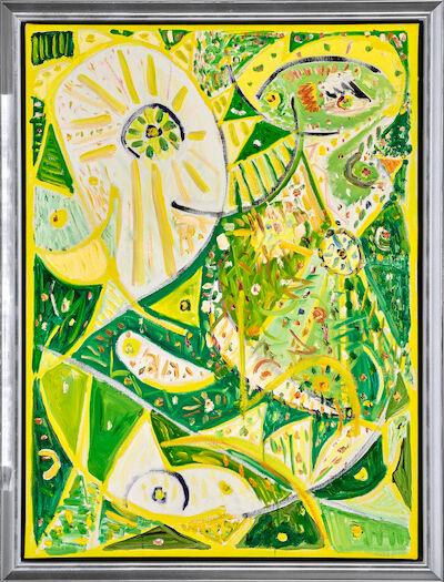 Egill Jacobsen: Mask composition, 1994. Signed and dated on the reverse. Oil on canvas. 100 x 73 cm. Mask composition, 1994. Signed and dated on the reverse. Oil on canvas. 100 x 73 cm.
