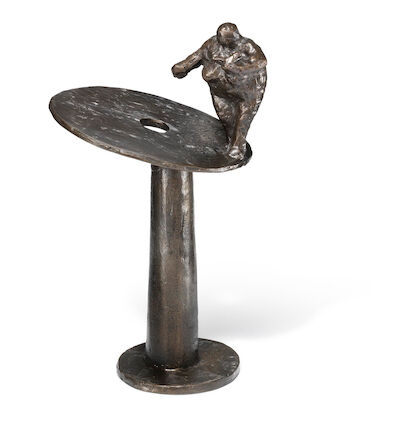 Keld Moseholm: Reading figure on a plinth. Stamped KM 6-8. Patinated bronze. H. 19.5 cm. Diam. 12 cm. Reading figure on a plinth. Stamped KM 6-8. Patinated bronze. H. 19.5 cm. Diam. 12 cm.